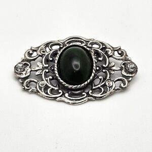🟢3/$19🟢 Vintage Antique Made in TAIWAN Silver Jade Rhinestone Brooch